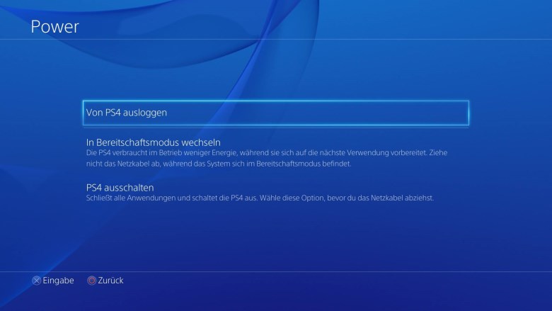 PS4 Ausschaltoptionen